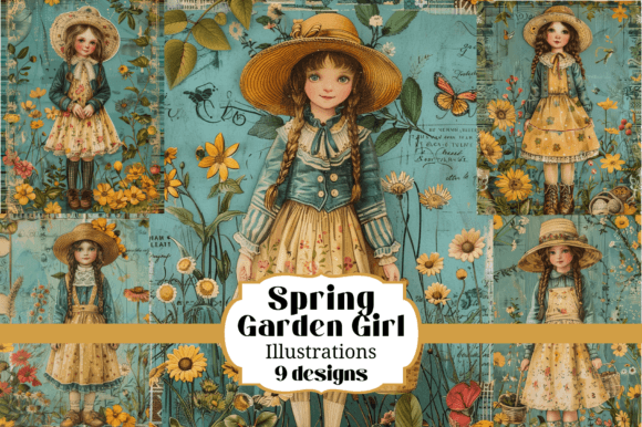 9 Spring Garden Girls Backgrounds Illust: A Digital Toolkit for Whimsical Design