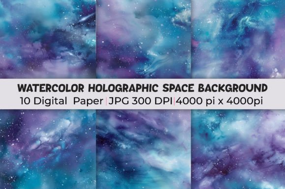 Elevate Your Creative Projects with Holographic Space Watercolor Backgrounds