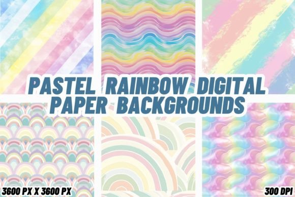 Enchanting Pastel Rainbow Digital Paper Backgrounds
