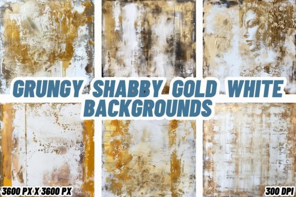 Grungy Shabby Gold White Backgrounds: Vintage Elegance