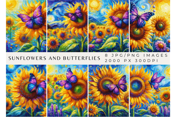 Sunflowers and Butterflies Backgrounds: A Van Gogh-Inspired Collection