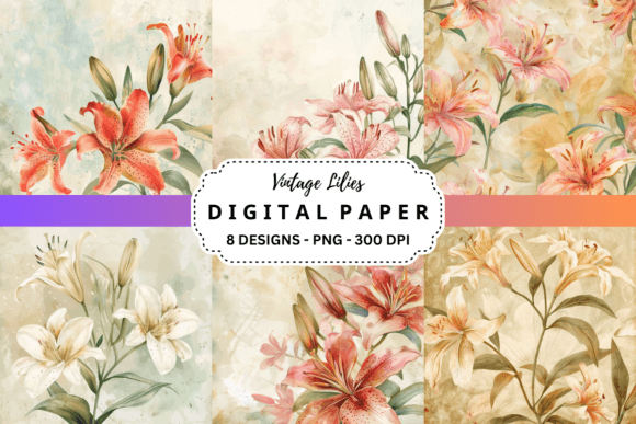 Timeless Floral Charm: Using Vintage Lilies Digital Backgrounds